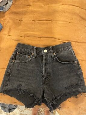 Agolde Black High-Waist Frayed Denim Shorts